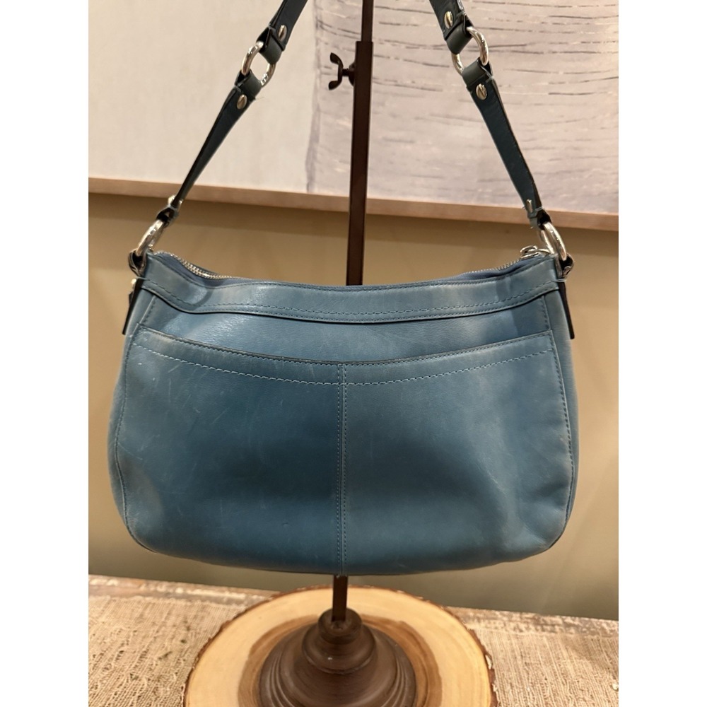 Vintage Y2K Coach Leather Chelsea flap pocket Shoulder Bag turquoise RARE F14014 - Picture 8 of 16